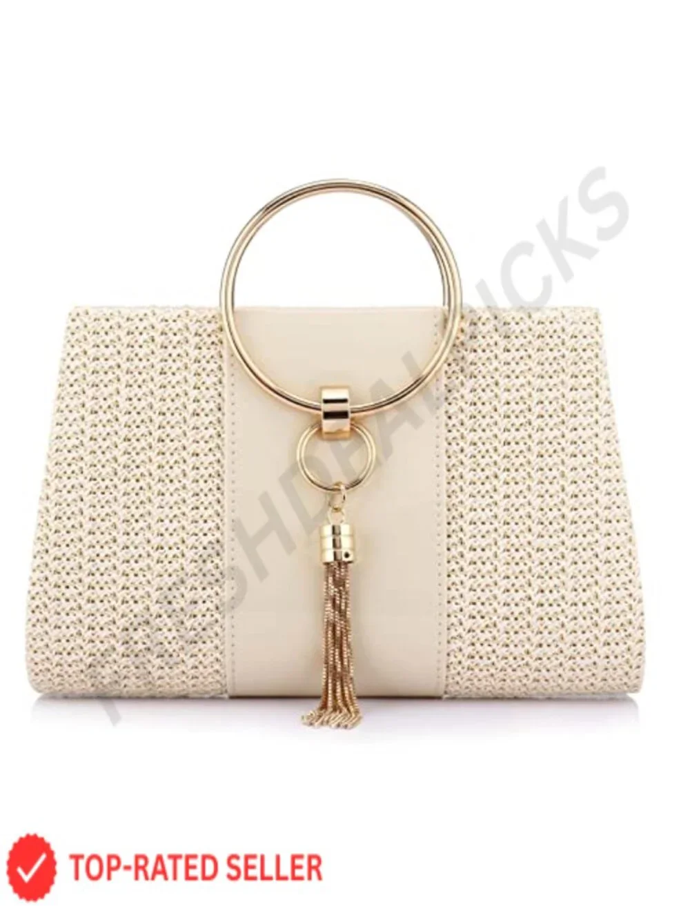 Straw Crossbody Clutch Evening Bag with Chain